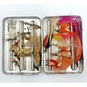 Vintage Perrine #66 Aluminum Fly Fishing Tackle Box W/20 Flies
